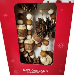 6 Ft (2 Boxes) Pinecone and Wood Bead Garland Holiday Time